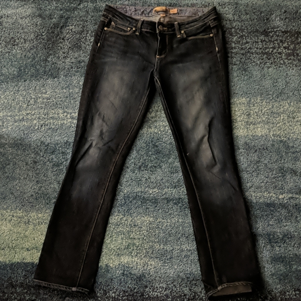 Y2K PAIGE Skyline dark wash straight leg jeans, EUC